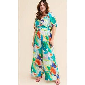 Anthropologie Ranna Gill Jumpsuit Tie Back Cutout Boho Vacay Retro Preppy XL NWT